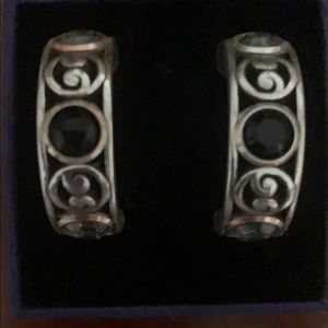 Brighton silver, Black and CZ earrings hoops